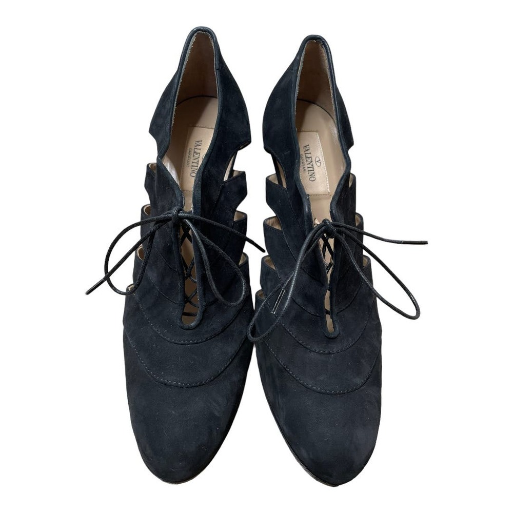 Valentino Black Suede Cutout Lace-Up Booties 40 10 - Picture 3 of 7